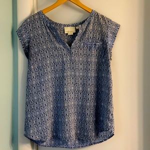 Cynthia Rowley Silk Blue White Ikat Print Blouse